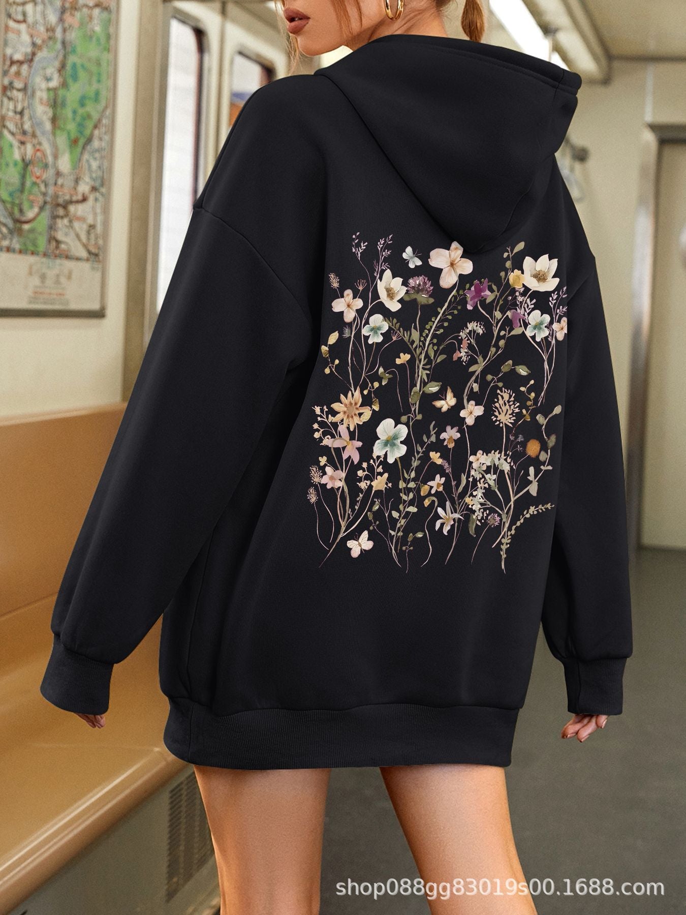 Women's Floral Graphic Hoodie - Oversized Pullover Sweatshirt