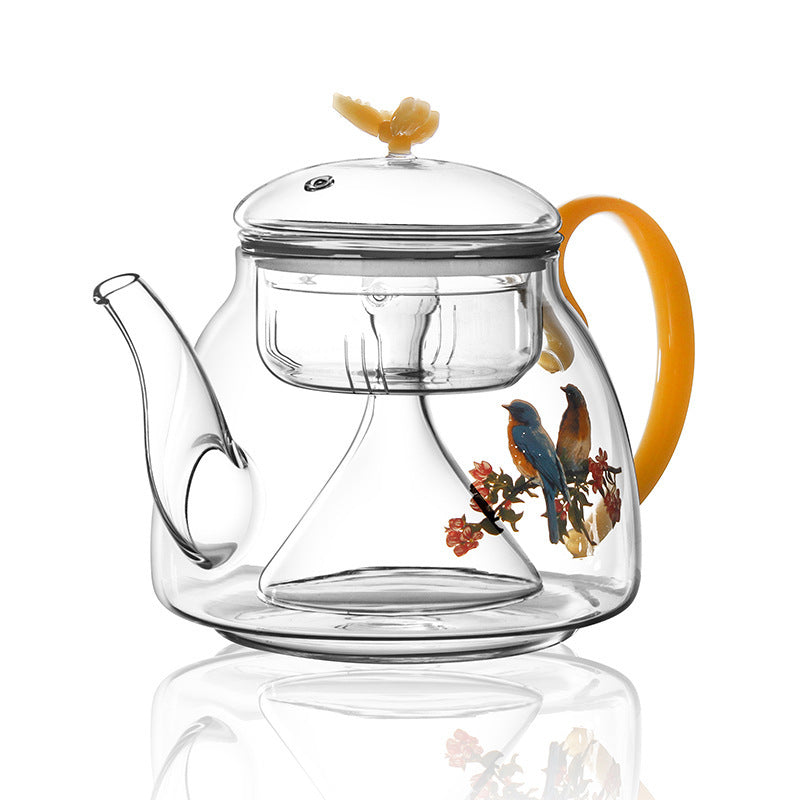 Glass Flower Teapot with Handle - Heat-Resistant Borosilicate Tea Pot (1000ml)