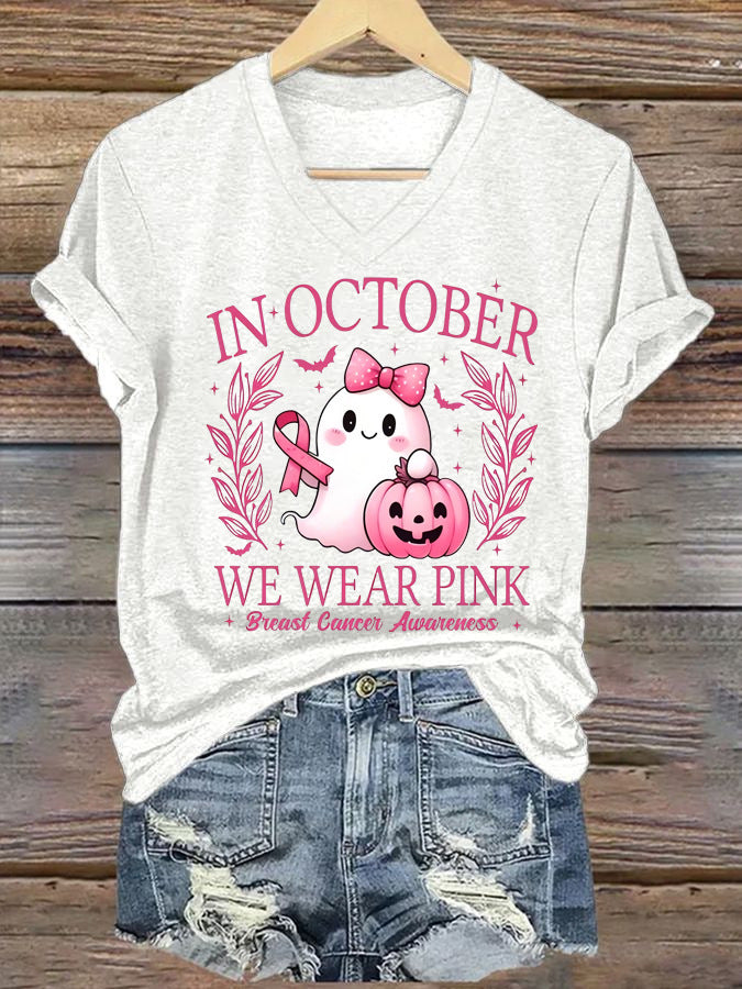 "In October We Wear Pink" Awareness Tee - Women's V-Neck & Crew Neck