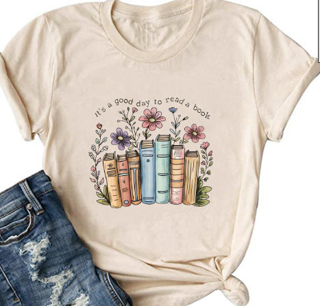 Book Lover Graphic Tee - Floral & Reading Print T-Shirt (Multiple Styles)