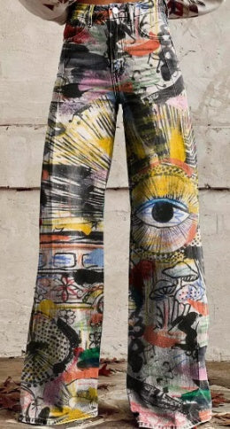 Psychedelic All-Seeing Eye Wide Leg Pants - Abstract Festival Style