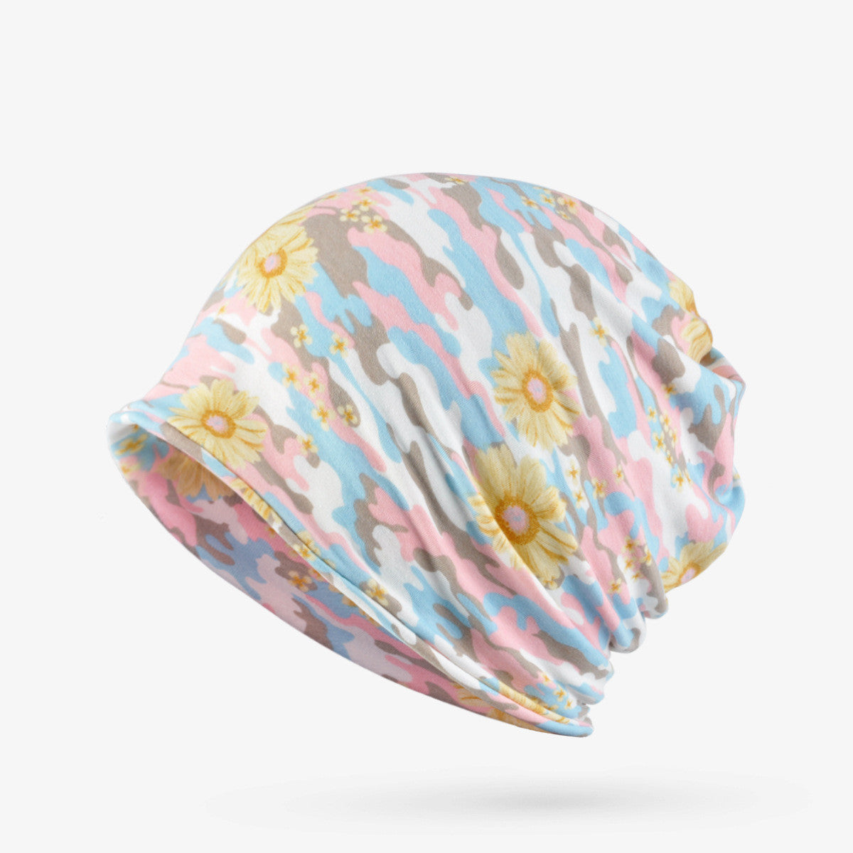 Floral Camouflage Cotton Beanie Hat & Headwrap - Lightweight Women's Bib Cap