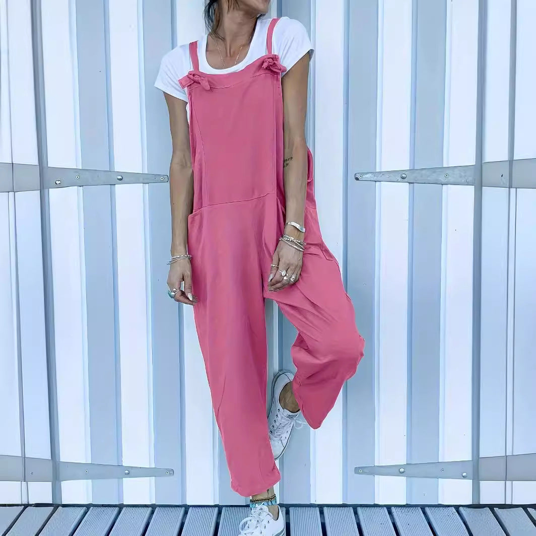 Women's Loose Fit Sleeveless Jumpsuit with Pockets - Casual Streetwear Overalls