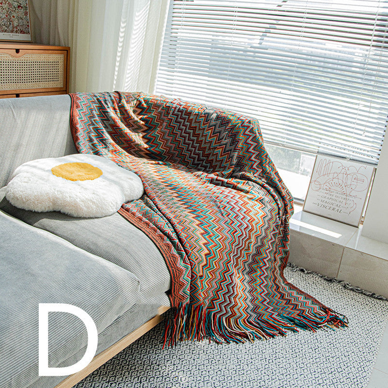 Bohemian Chevron Woven Throw Blanket - Ethnic Pattern Sofa & Bed Decor