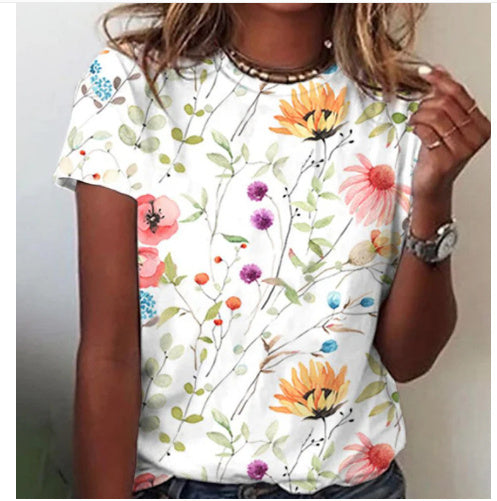 Floral Cotton V-Neck Lace Trim Blouse - Casual Summer Top