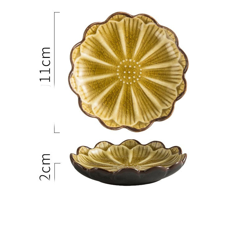 Japanese Porcelain Flower Dishes - 4" Ice-Crack Glaze Appetizer & Dessert Plates