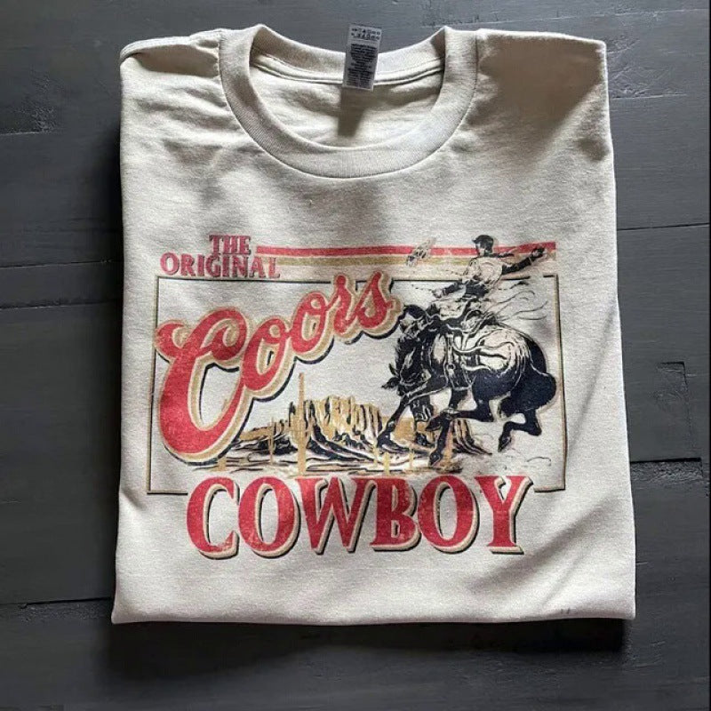 Vintage Cowboy Graphic Tee - Western Rodeo Desert Print T-Shirt