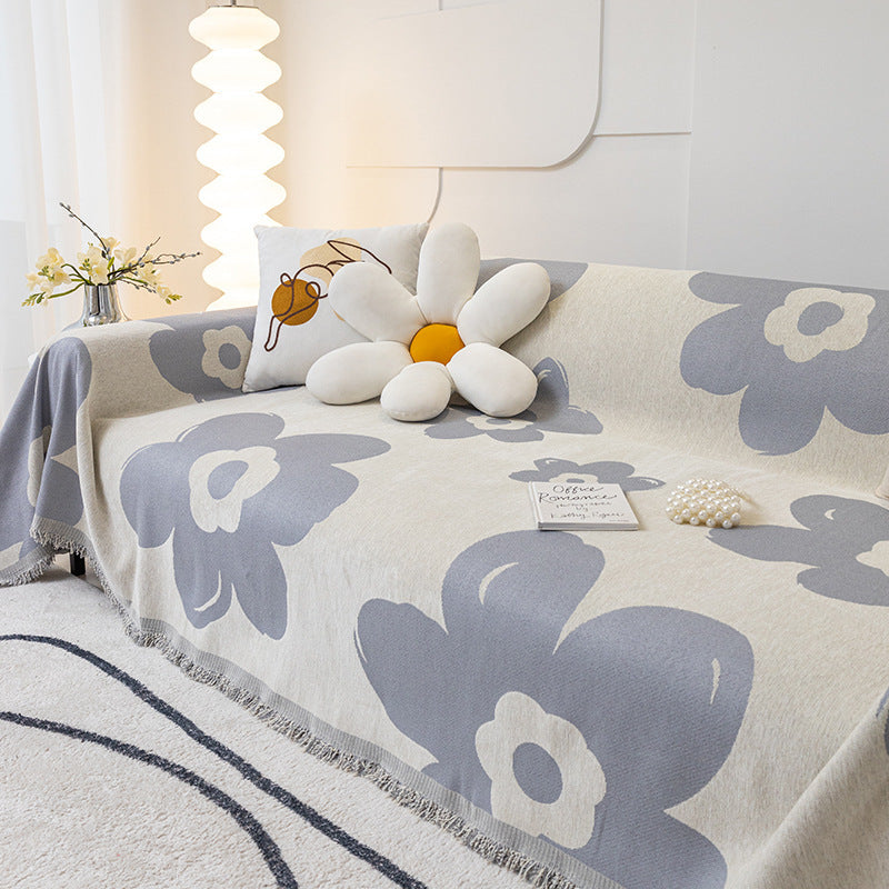 Floral Chenille Sofa Throw Blanket - Double-Sided Decorative Couch Cover