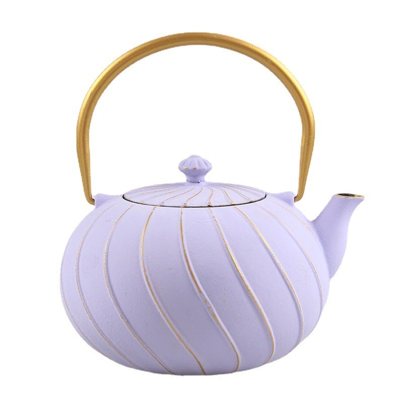 Vintage Iron Teapot with Wooden Handle - Retro Green Tea & Coffee Pot