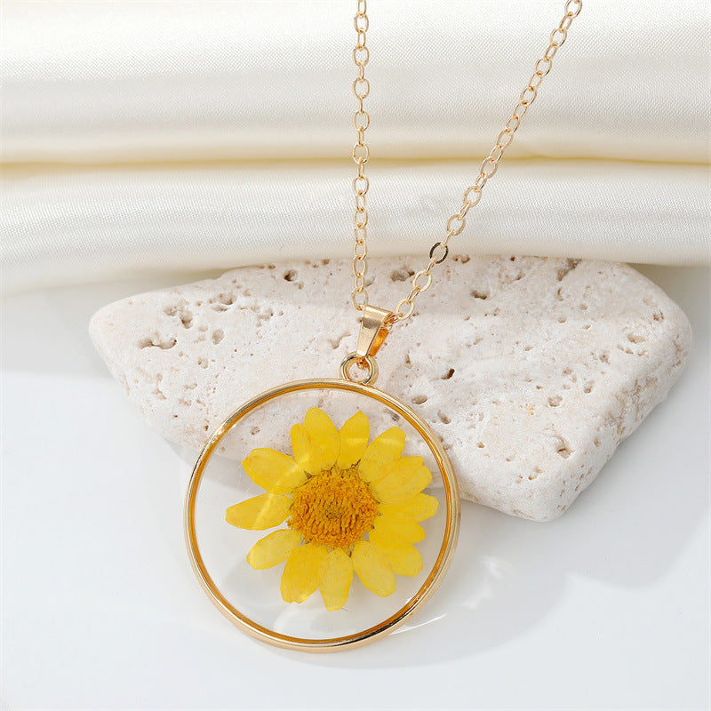 Preserved Flower Pendant Necklace - Real Dried Blossom Resin Jewelry