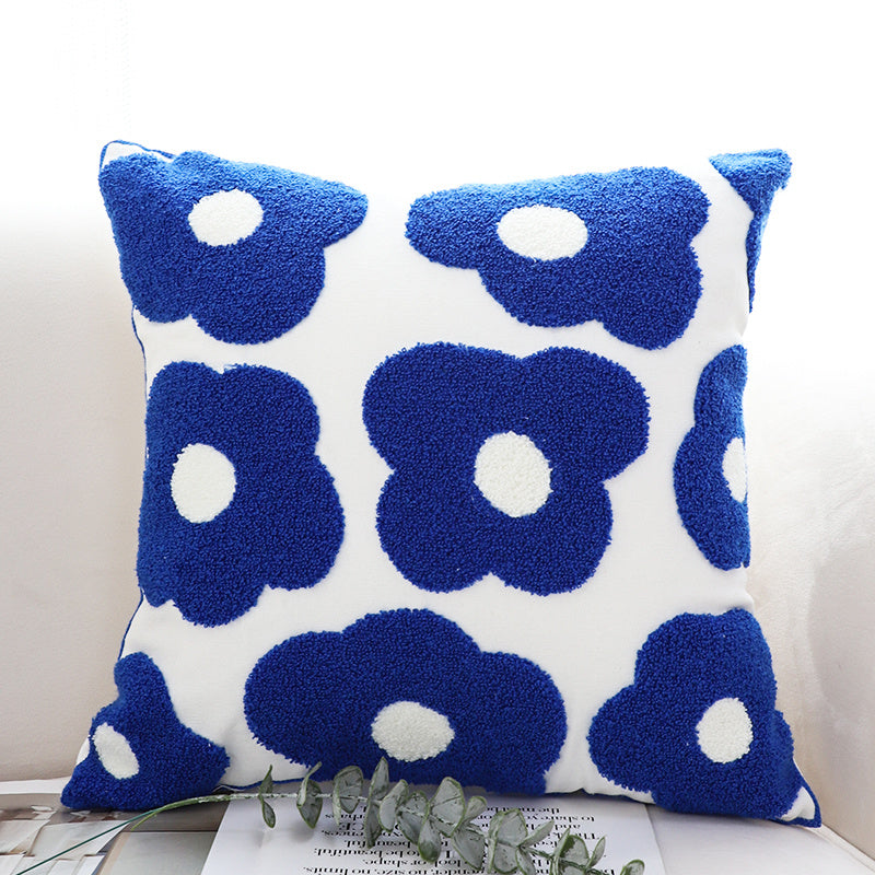 Blue Flower Embroidered Pillowcase - Modern Decorative Cushion Cover (45x45cm)