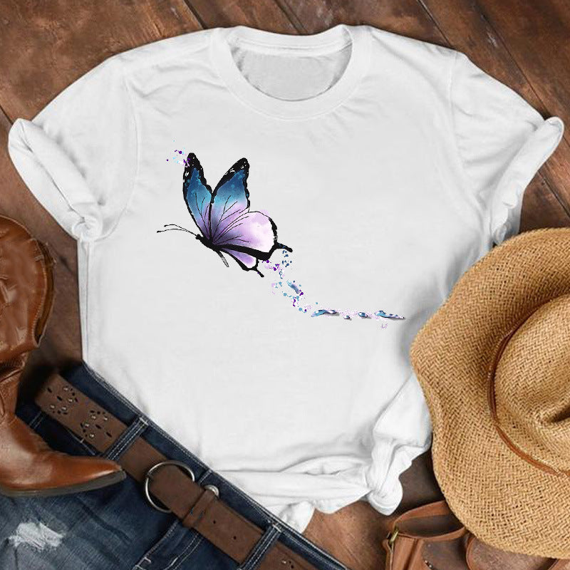 Butterfly & Floral Graphic Tee - Women's Short Sleeve T-Shirt (9 Styles)