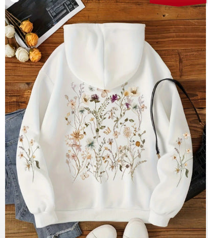 Women's Floral Print Hoodie Sweatshirt - Casual Pullover with Pocket