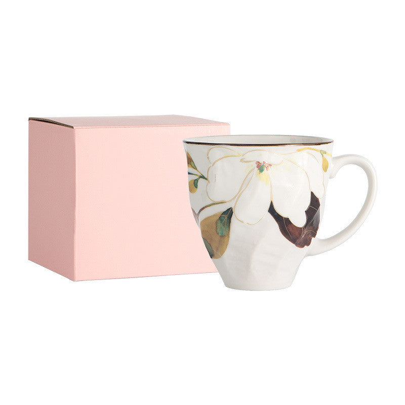 Hand-Painted Style Flower Coffee Mug - Ceramic Gift Cup