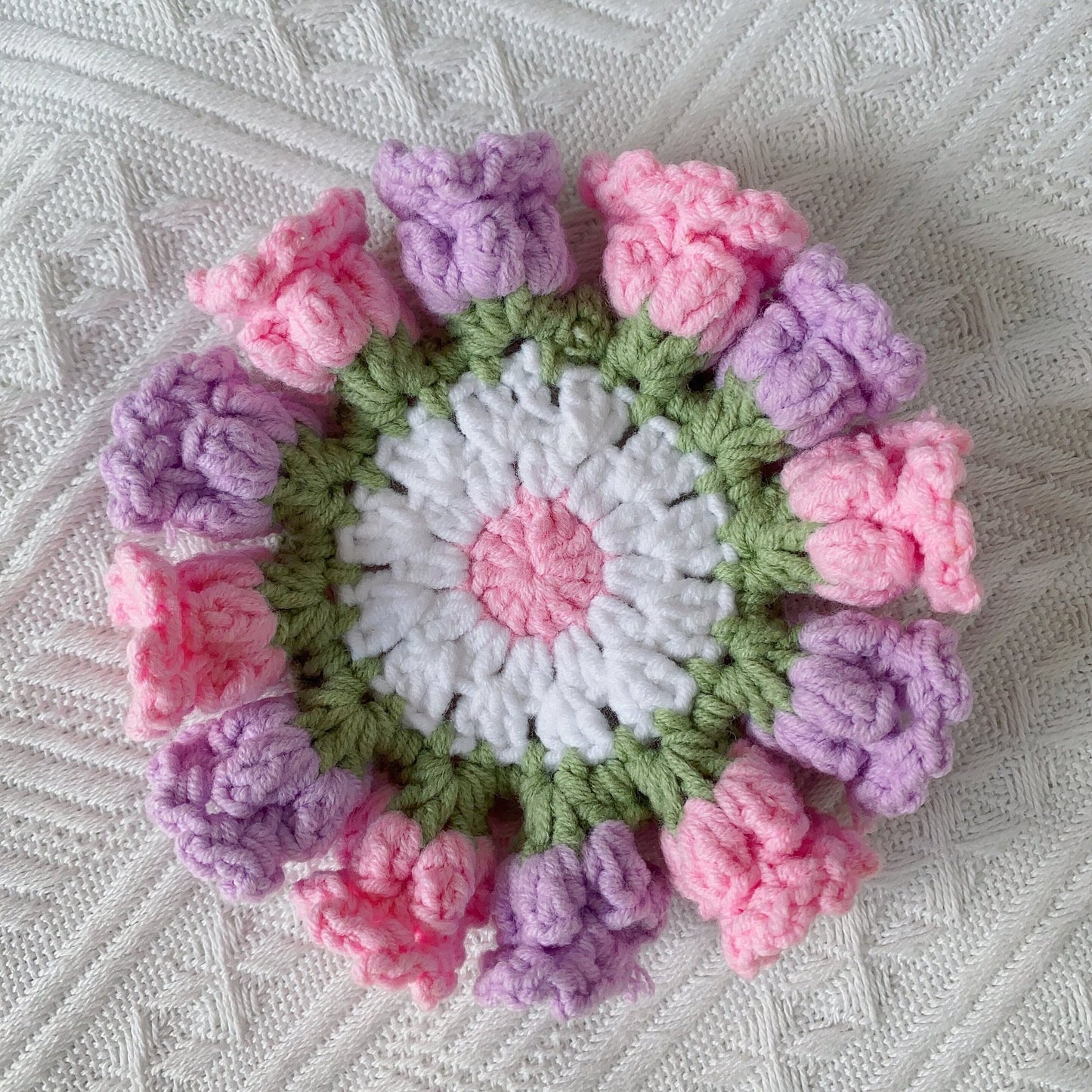 Handmade Knitted Flower Coaster - Colorful Woven Drink Mat