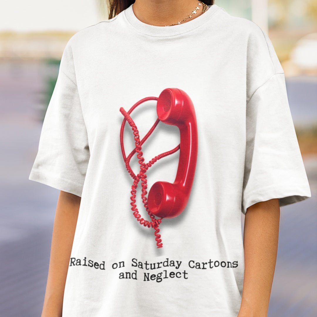 Retro Phone Graphic Tee - "Raised on Pop-Tarts & Neglect" / "Saturday Cartoons & Neglect"