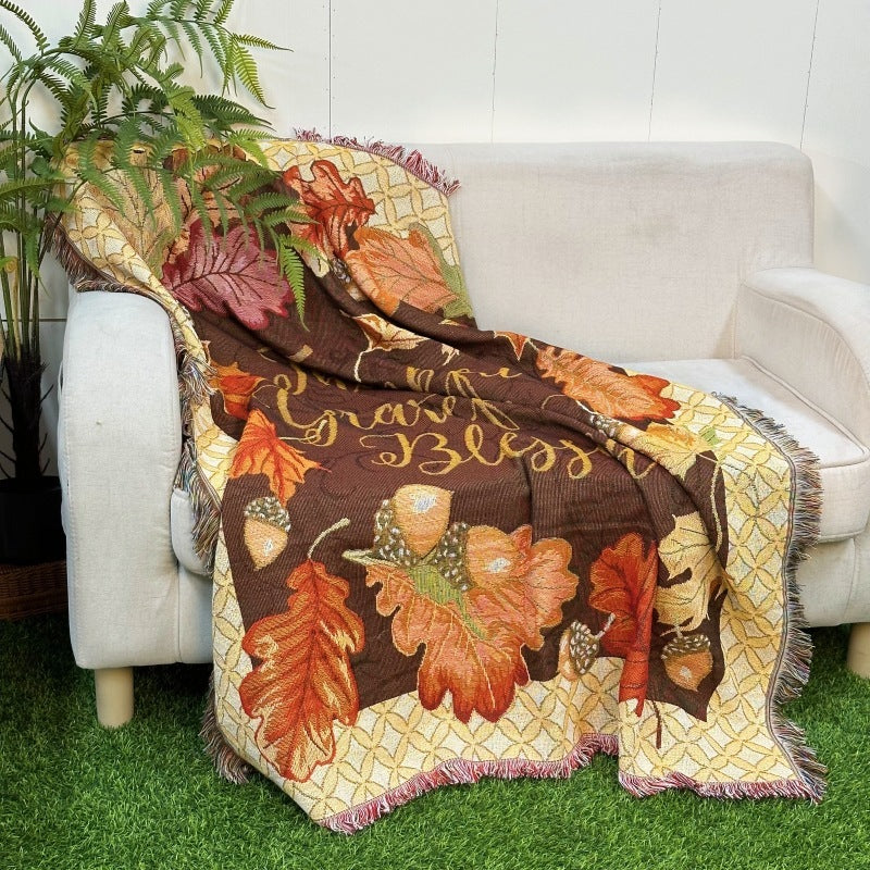 Boho Retro Woven Blanket - 70s Flower & Space Pattern Throw | Picnic, Camping, or Home Decor