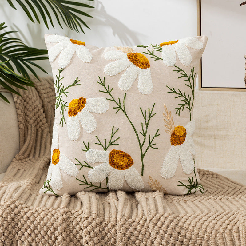 Embroidered Floral Pillow Covers - Nordic Boho Cushion Cases (45x45cm)