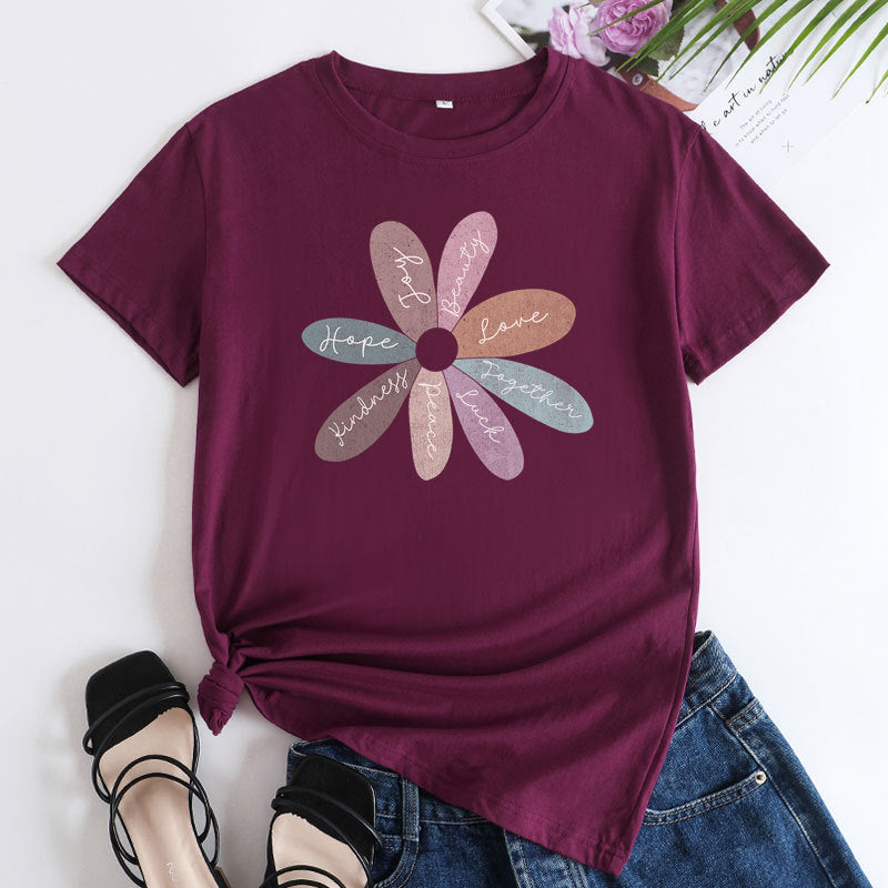 Bright Daisy Graphic Tee - Casual Round Neck Short Sleeve