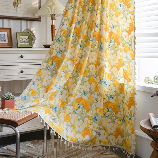 Floral Garden Print Cotton Curtains - Semi-Sheer Light Filtering Panels