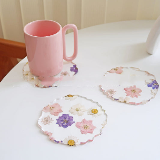Acrylic Resin Dried Flower Coaster - Heat-Resistant Drink Mat