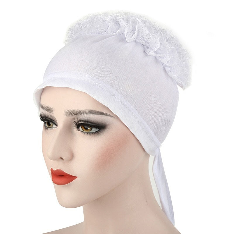 Women's Cotton Turban Hat with Back Flower Detail
