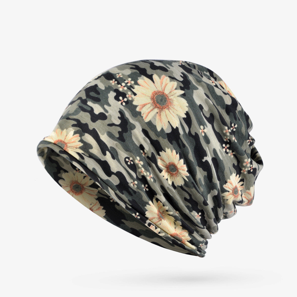 Floral Camouflage Cotton Beanie Hat & Headwrap - Lightweight Women's Bib Cap