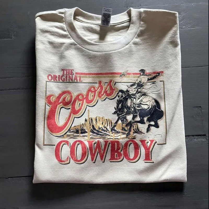 Vintage Cowboy Graphic Tee - Western Rodeo Desert Print T-Shirt