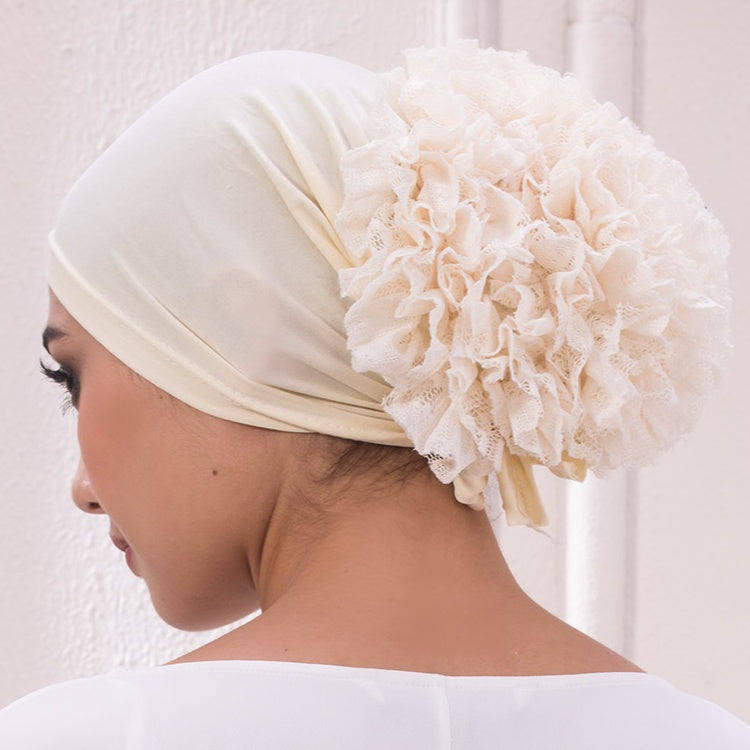 Women's Cotton Turban Hat with Back Flower Detail