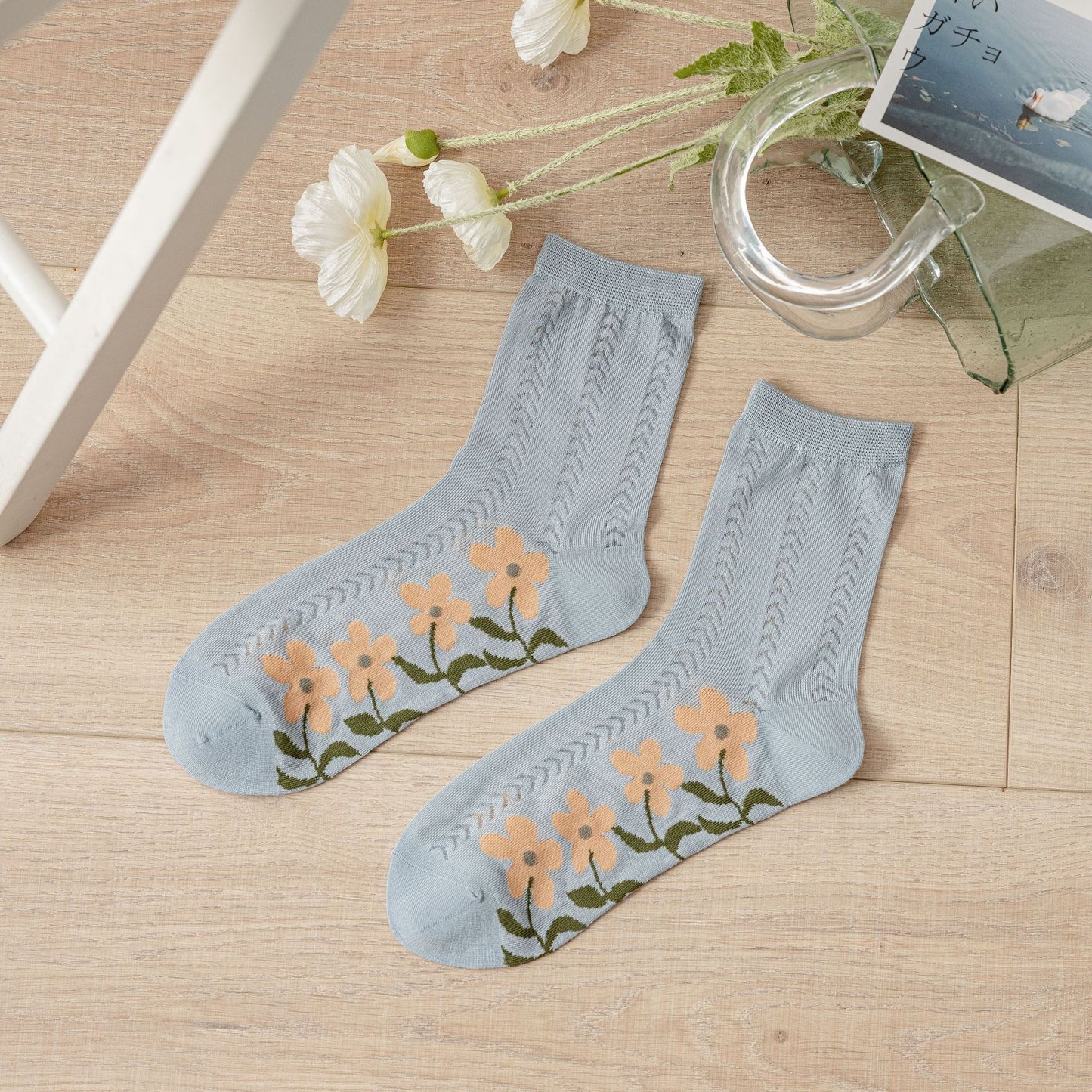 Women's Cotton Mesh Floral Socks - Breathable Casual Ankle Style