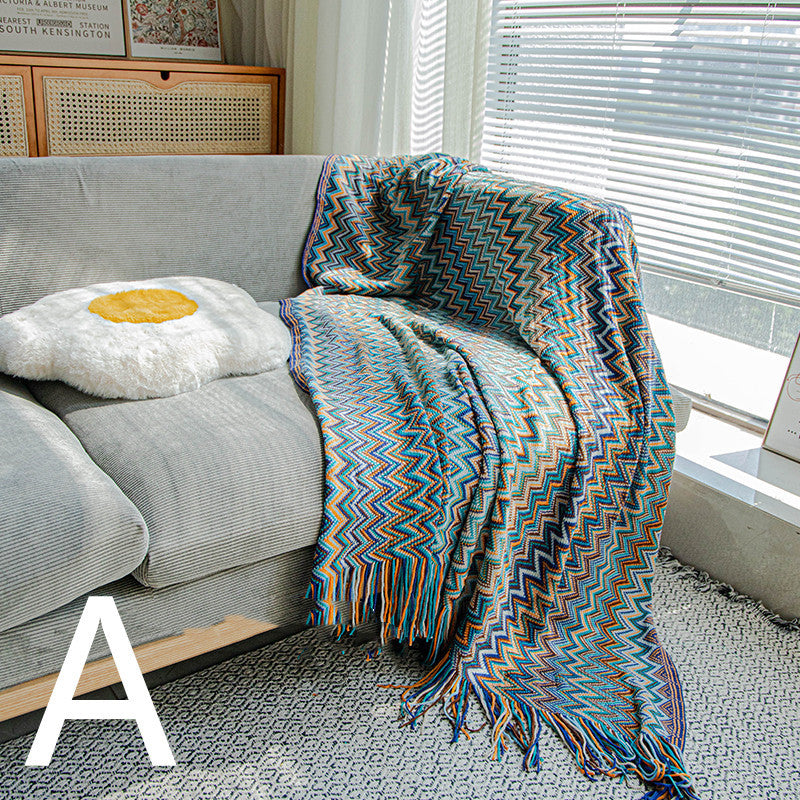 Bohemian Chevron Woven Throw Blanket - Ethnic Pattern Sofa & Bed Decor