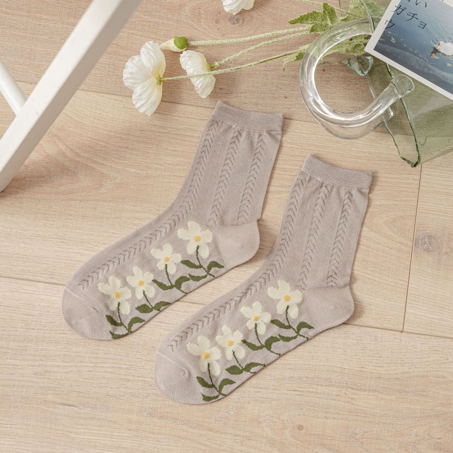 Women's Cotton Mesh Floral Socks - Breathable Casual Ankle Style