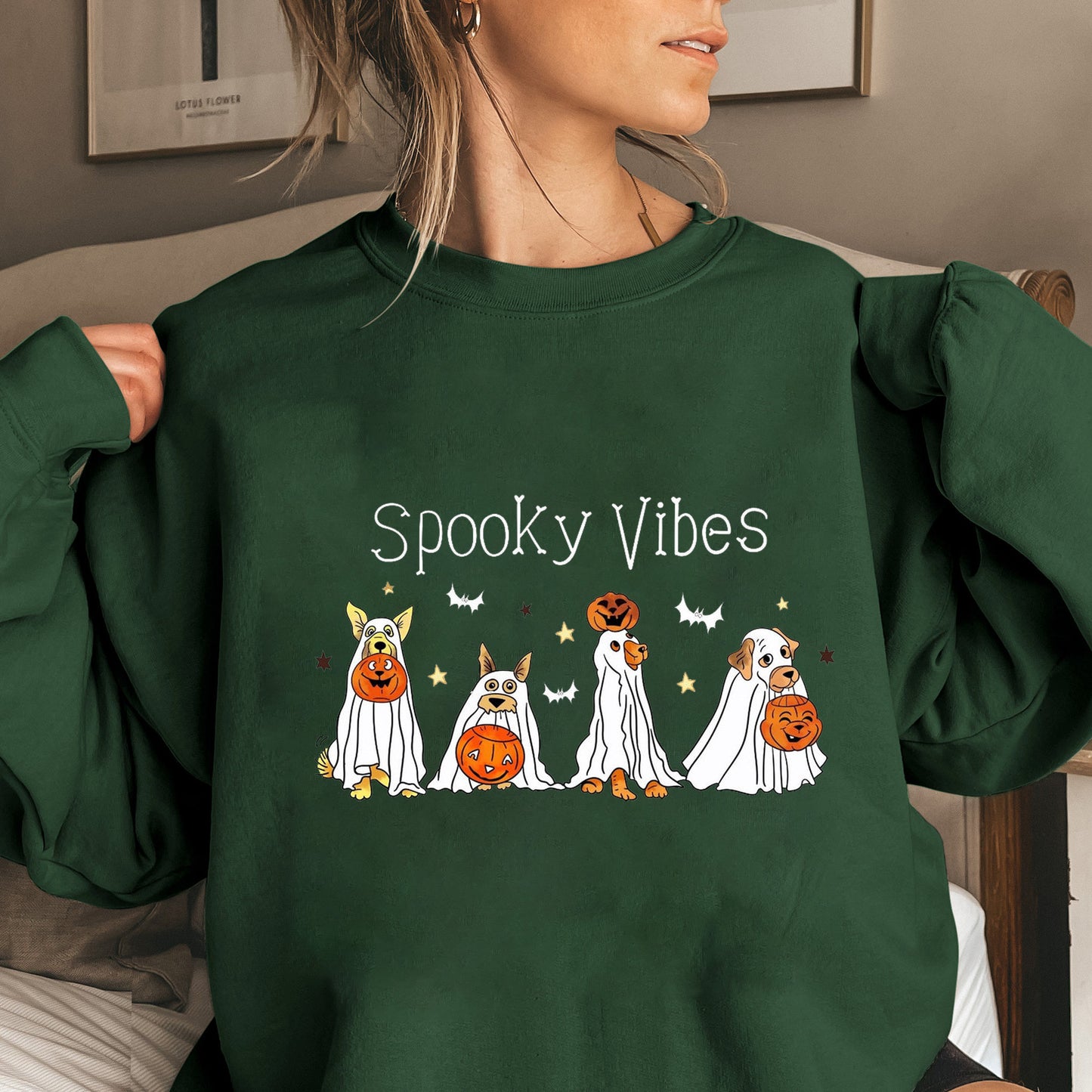 Spooky Vibes Halloween Dog Sweatshirt - Cozy Long Sleeve Fall Pullover