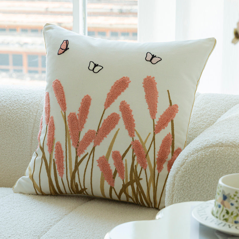 Embroidered Floral Pillow Covers - Decorative Cushion for Sofa & Living Room