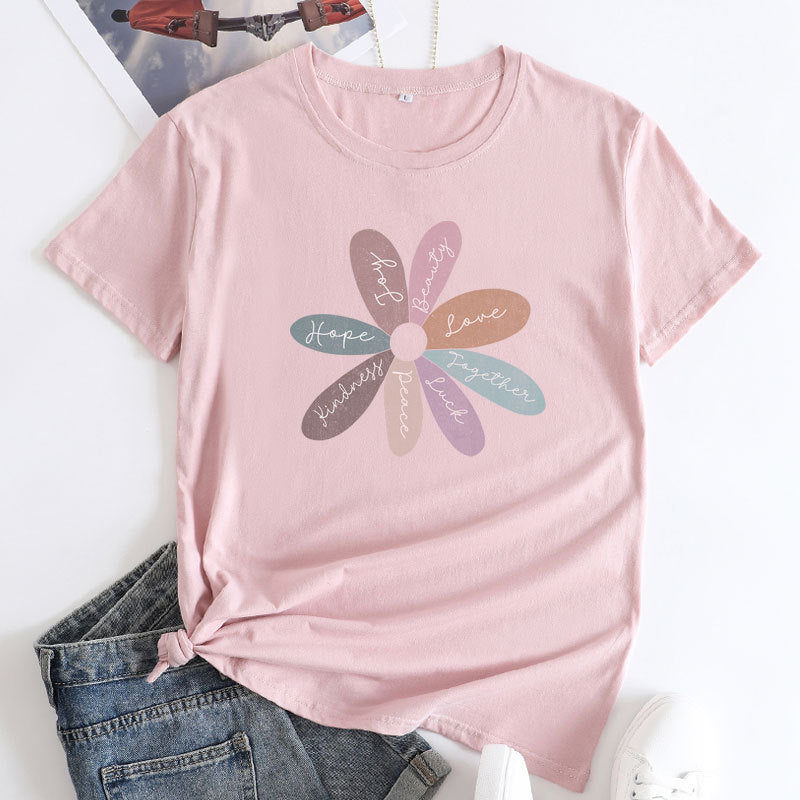 Bright Daisy Graphic Tee - Casual Round Neck Short Sleeve
