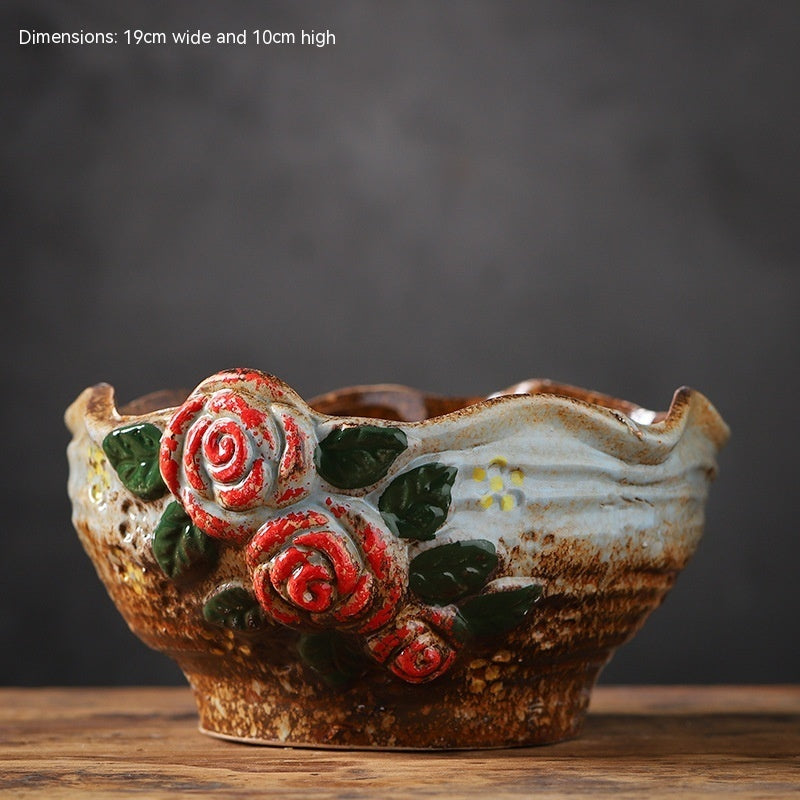 Rustic Ceramic Succulent Planter Pots - Large Flower Pots for Indoor & Outdoor Decor