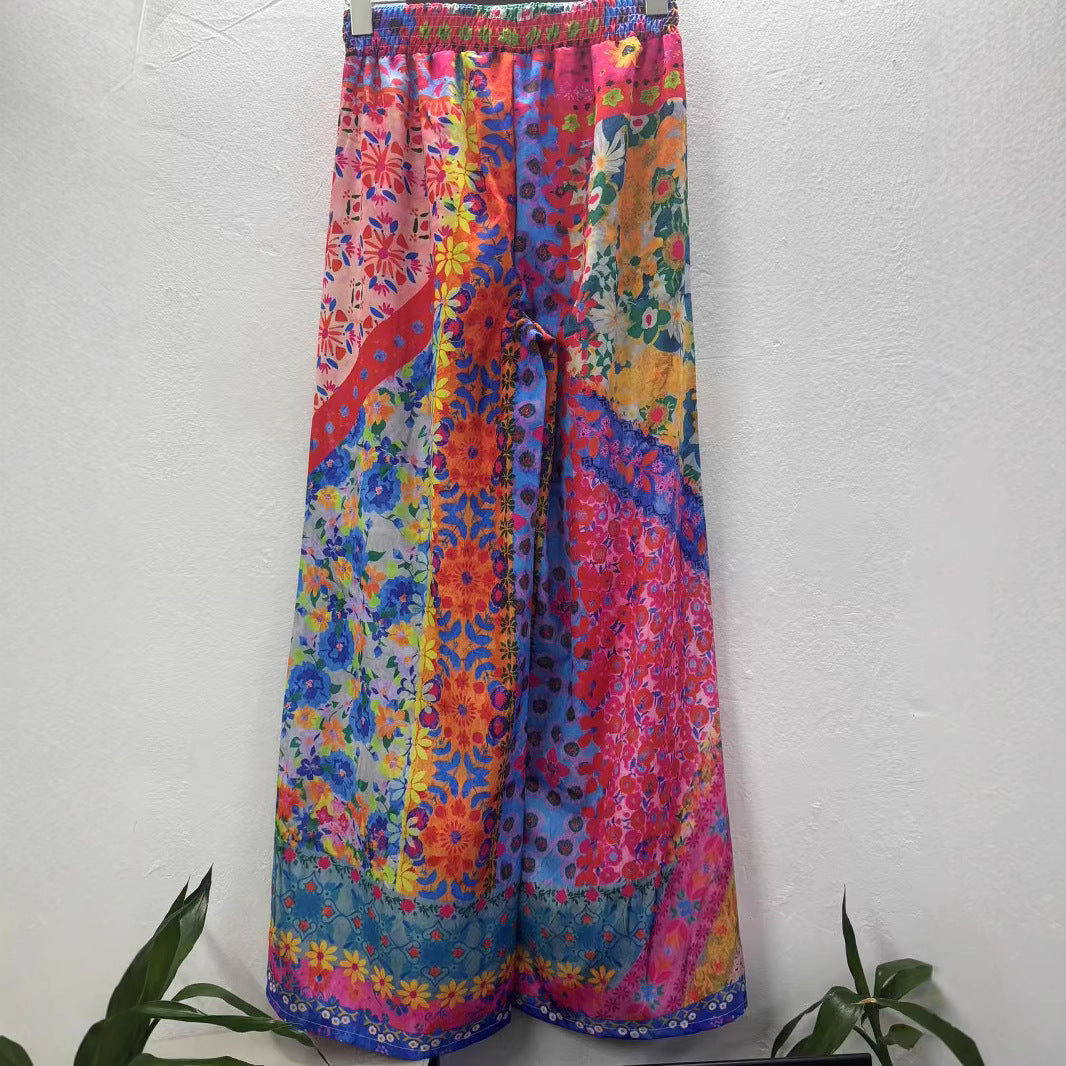 Boho Patchwork Wide-Leg Pants - Retro Festival Style