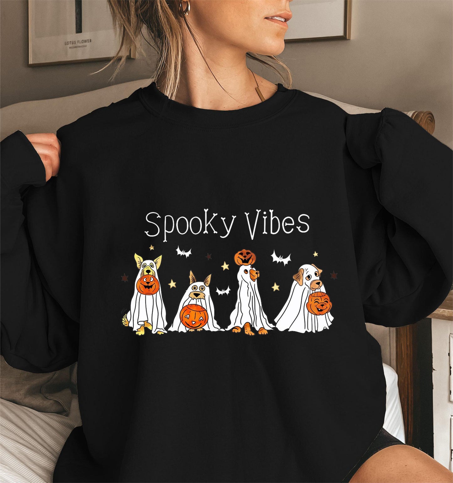 Spooky Vibes Halloween Dog Sweatshirt - Cozy Long Sleeve Fall Pullover