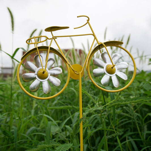 Vintage Bicycle Garden Stake with Flower Wheel Design - Wrought Iron Outdoor Decoration