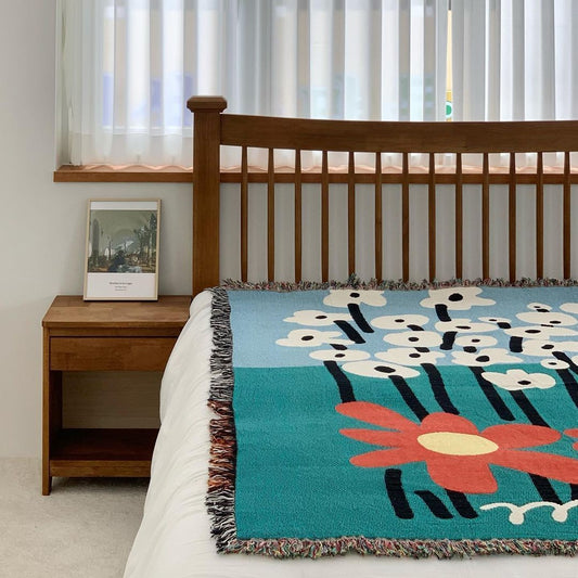 Nordic Floral Tapestry Blanket - Retro Daisy Sofa Throw & Wall Art