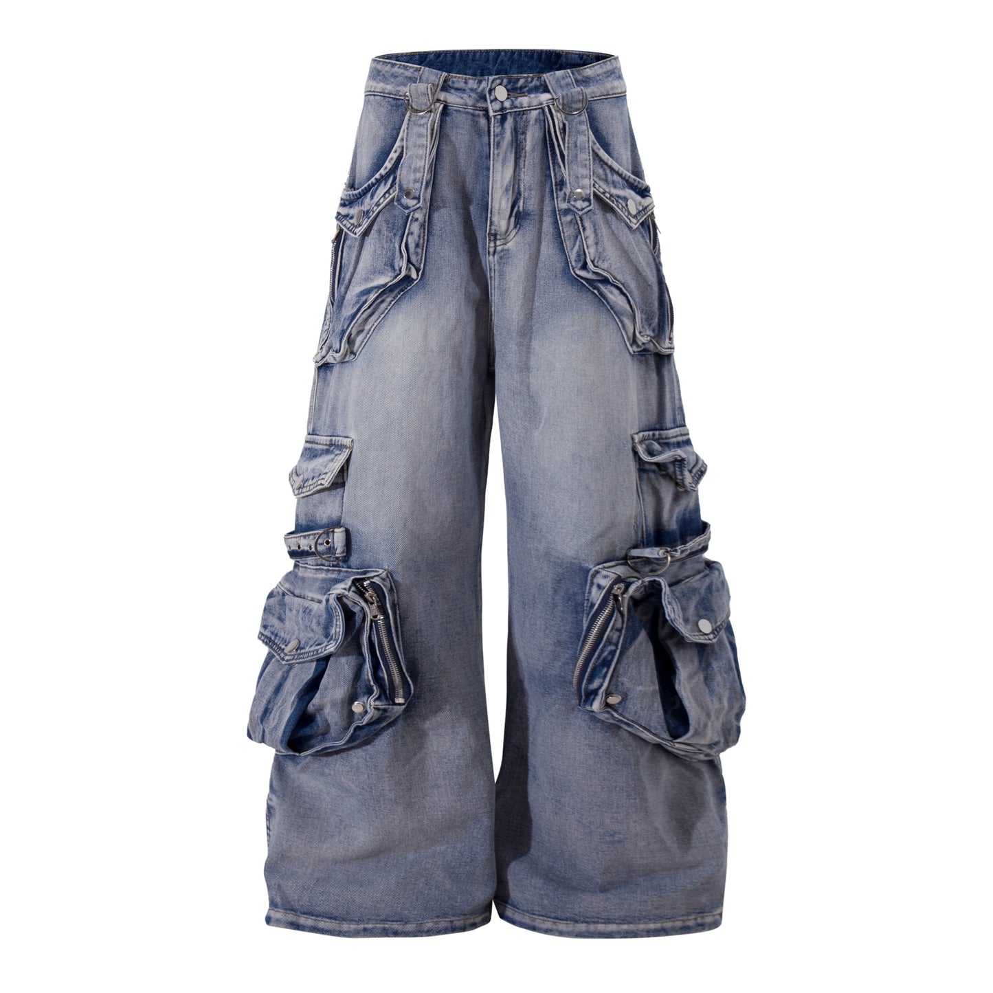Grunge Retro Cargo Jeans | Multi-Pocket Baggy Streetwear Pants