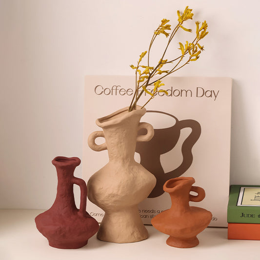 Retro Ceramic Pottery Vases - Rustic Flower Arrangement Table Decor