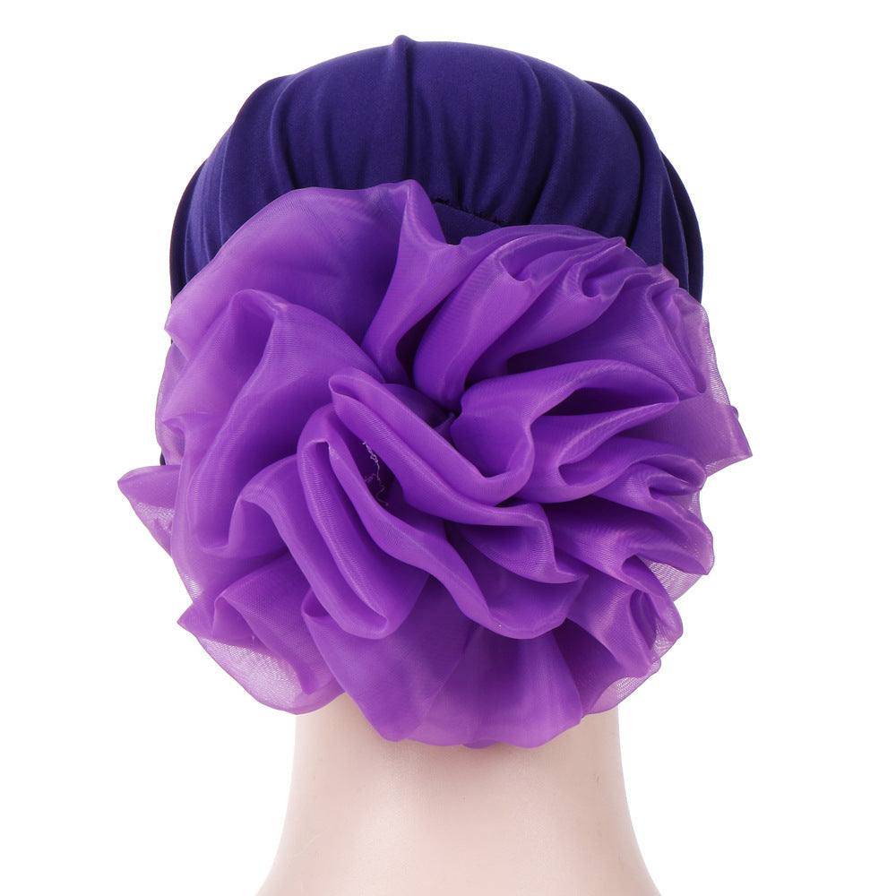 Women's Fashion Turban Hat with Large Flower Accent - Elegant Headwrap Cap