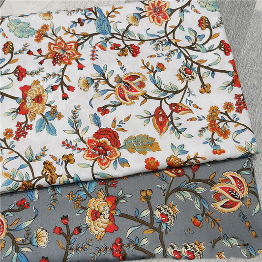 Floral Cotton Fabric - Rustic Botanical Print by the Yard (Pastoral Style)