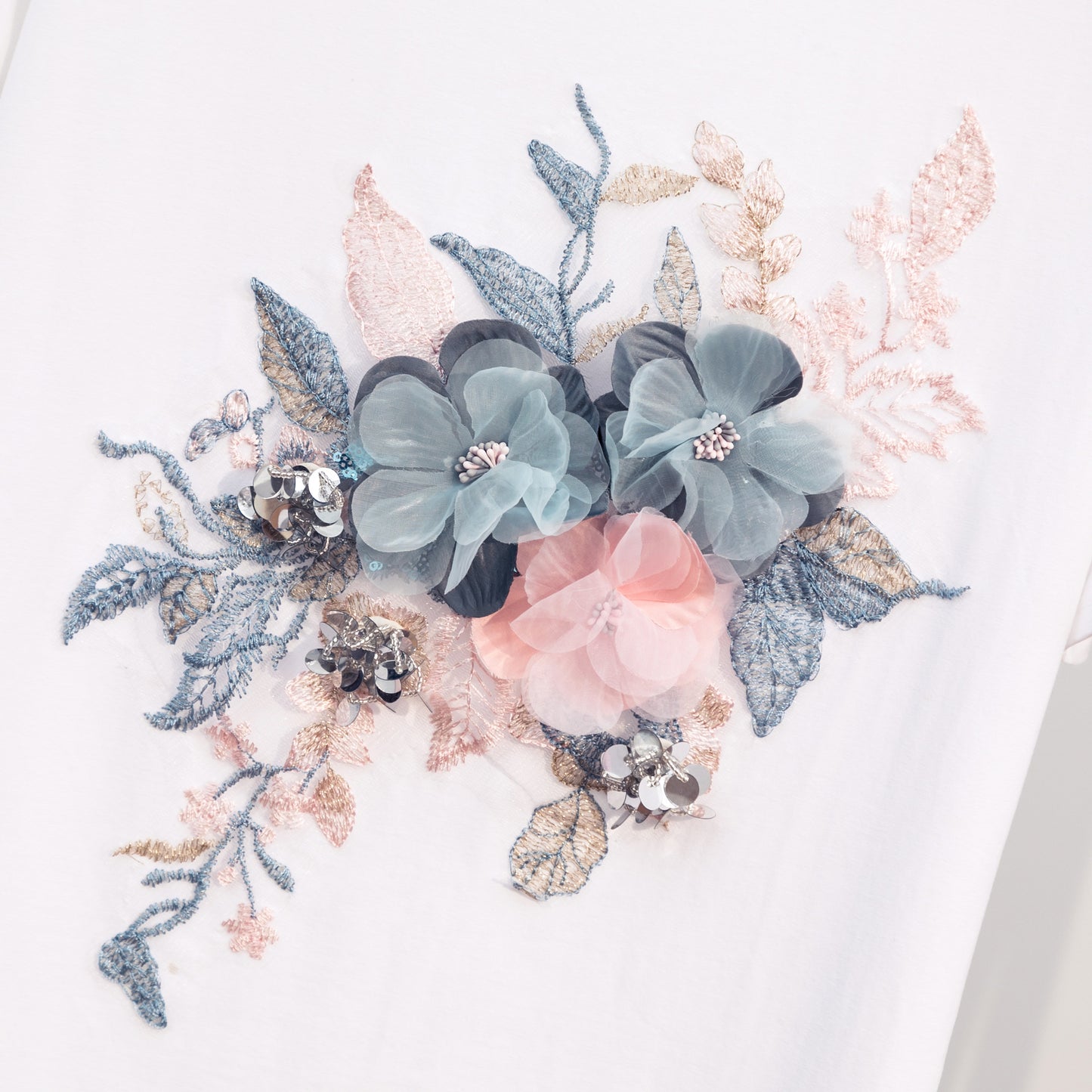 Embroidered Floral Short-Sleeve Cotton Blouse