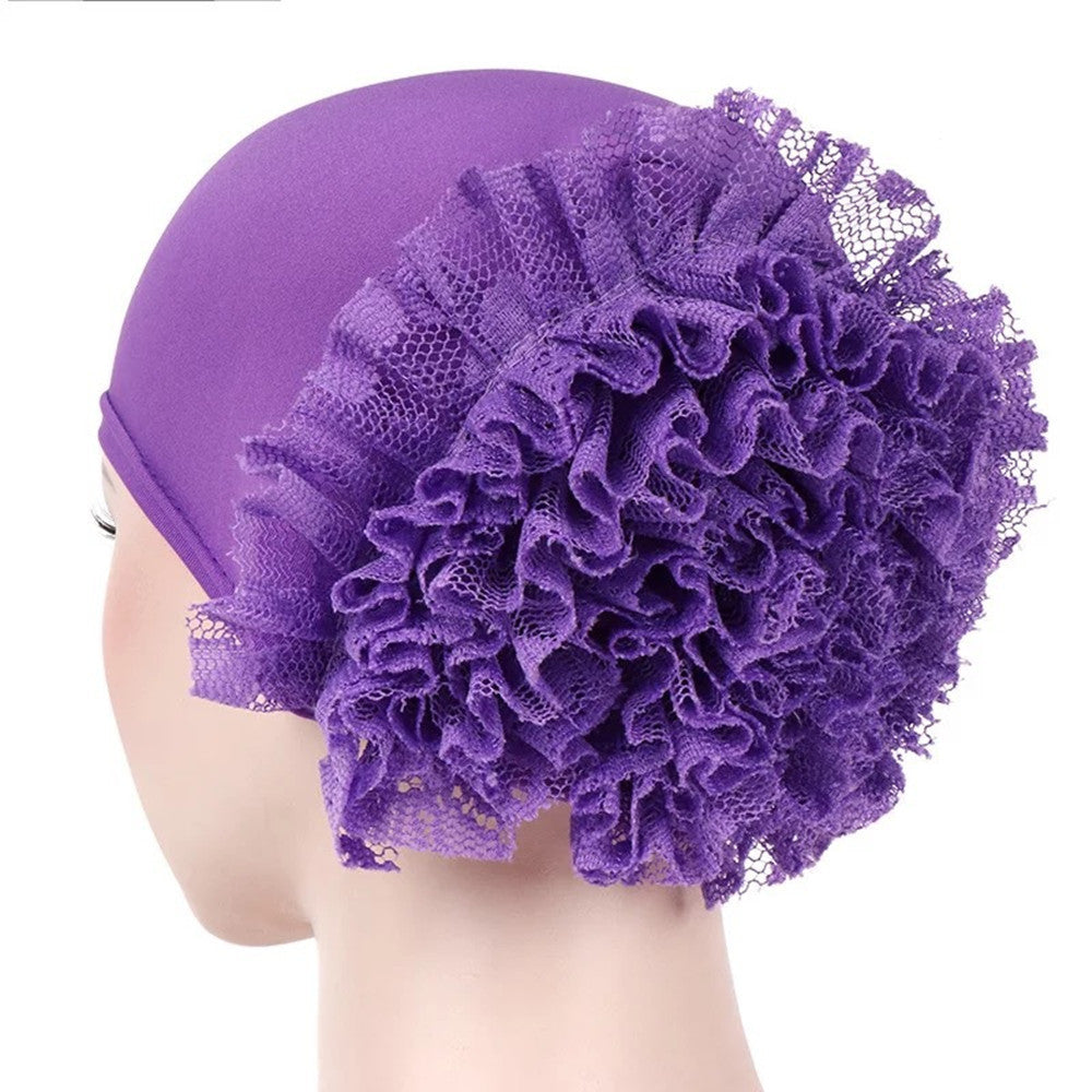 Women's Cotton Turban Hat with Back Flower Detail