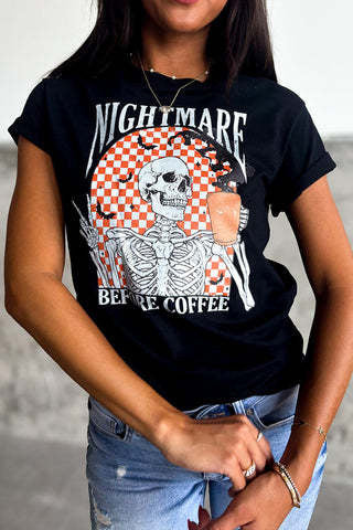 Nightmare Before Coffee Skeleton Graphic Tee - Funny Halloween Coffee T-Shirt