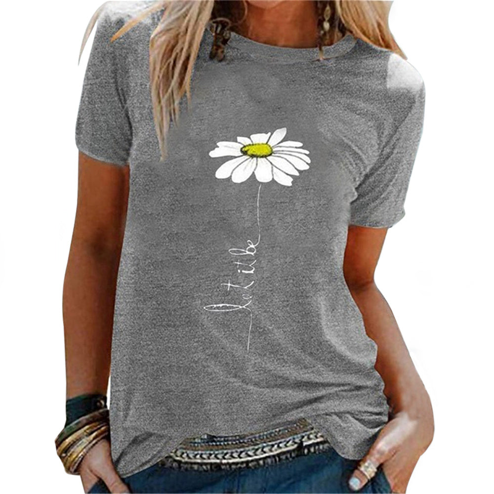 Women's "Let It Be" Daisy Graphic Tee - Casual Flower Print T-Shirt