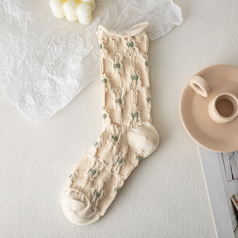 7-Pair Set - Women's Vintage Floral Lace Socks, Sheer Embroidered Dress Socks