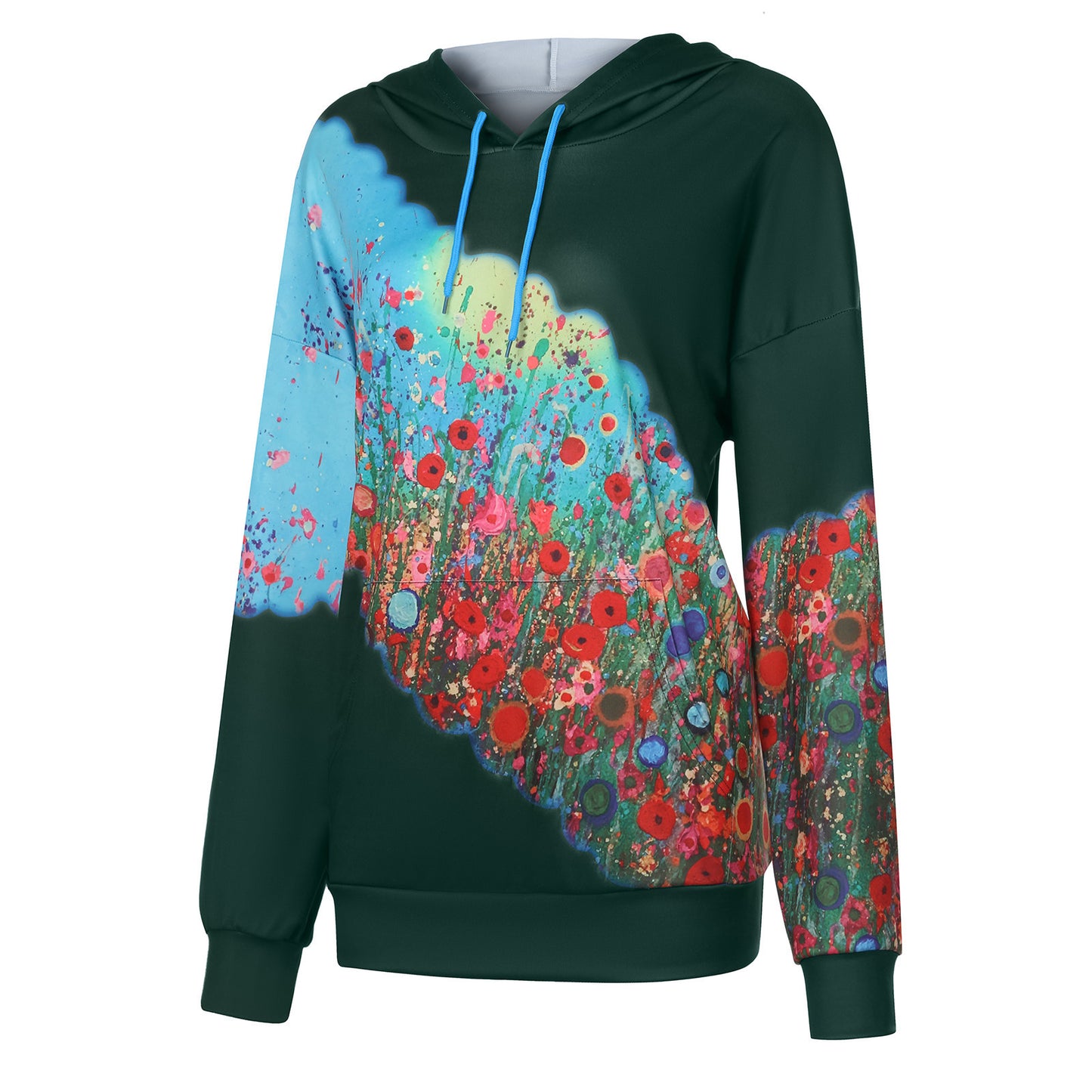Women's Floral Print Hoodie - Long Sleeve Casual Pullover Sweatshirt